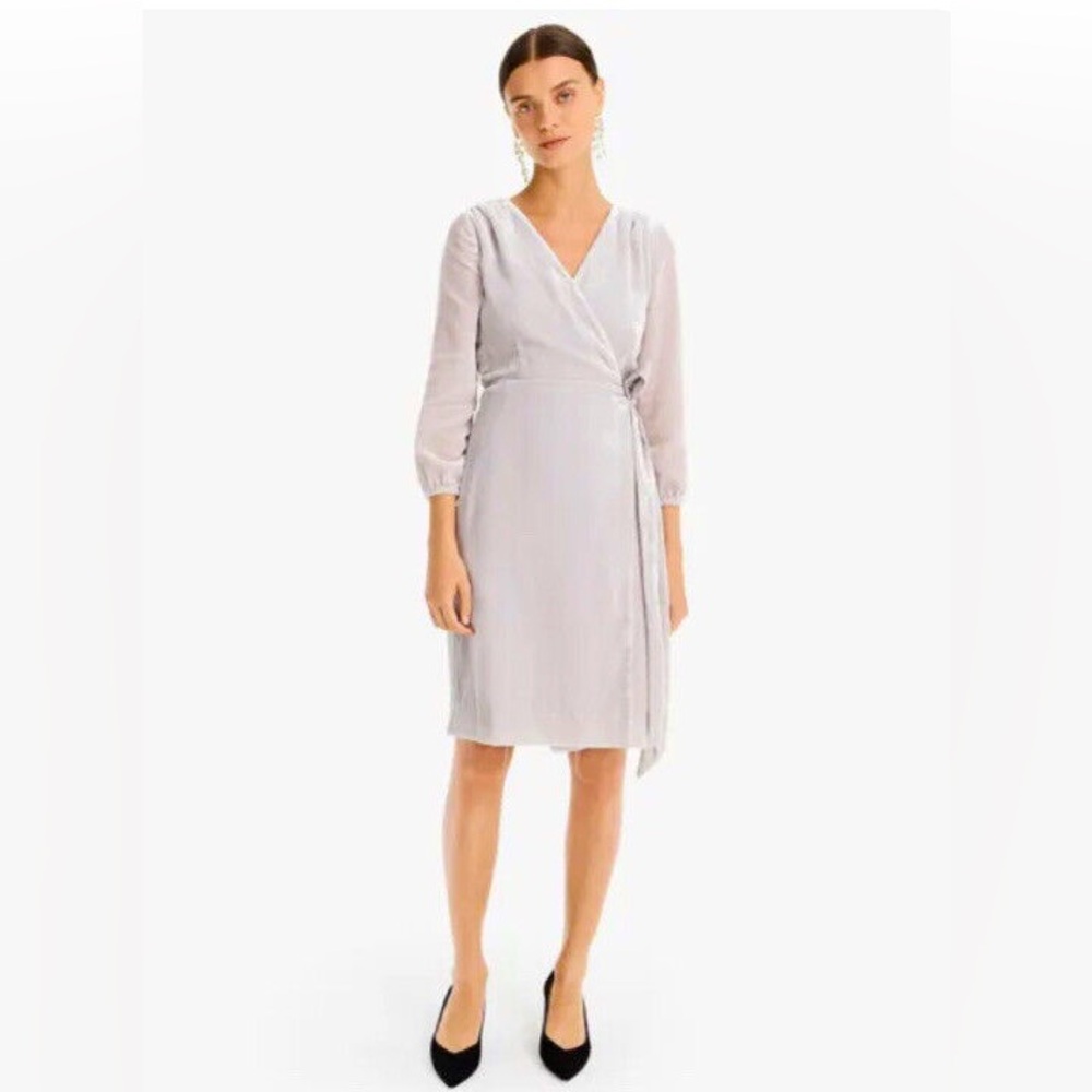J.Crew Silver Velvet Wrap Dress 3/4 Sleeve Size 6